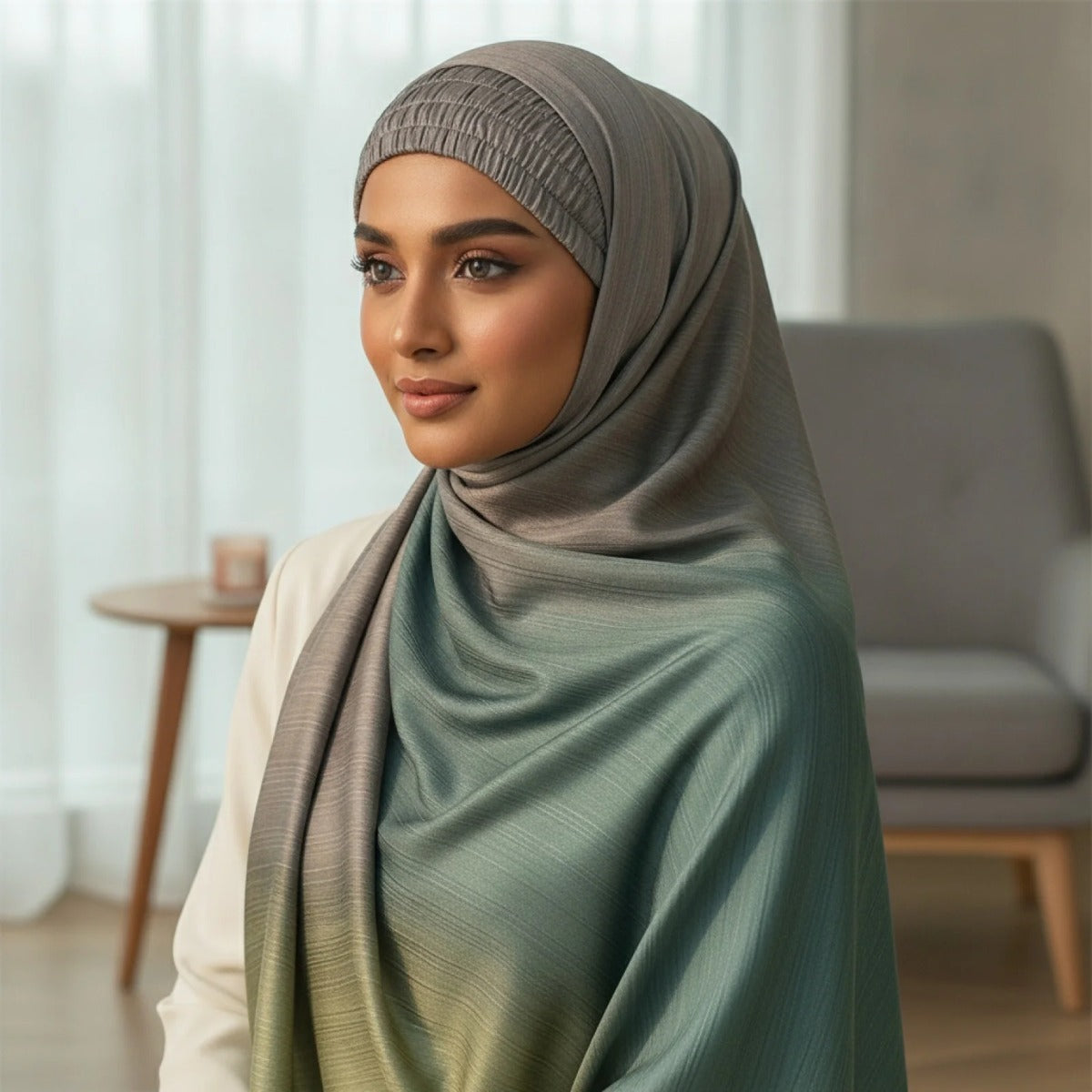 Hijab Long en Satin Froncé
